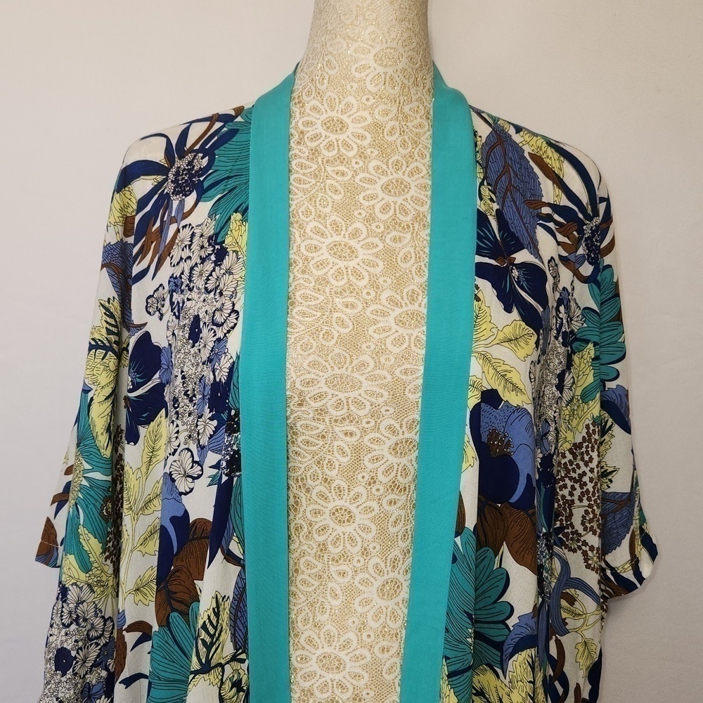 Do Everything In Love Women's Tropical Print Open Front Kimono Cardigan Beach - Picture 3 of 13